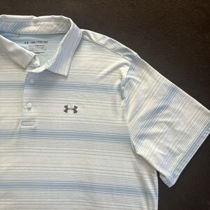 Under Armour Polo Shirt Playoff Mens 2XL XXL Blue Striped Short Sleeve